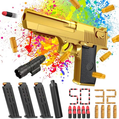 Airsoft Pistole,Schaumstoff Munition,Knallpistole,SchaumstoffPistole,Pistole Wüstenadler Mit Platzpatronen,Geschoss und Zielscheibe für Nerf