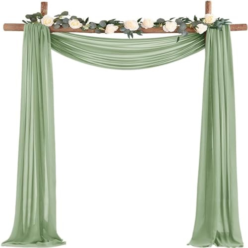 Highdi Hochzeitsbogen Hochzeit Vorhang, Chiffon Tüll Stoff Querbehang Freihanddeko Transparentem Voile Gardinen Foto Hintergrund Dekoration für Torbogen Zeremonie (75 * 600cm,Hellgrün)