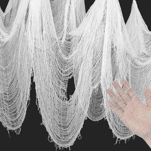 6 x 1.50m Gruseliges Halloween Deko-Stoff Tuch, Weiß, Horror Dekoration, Innen/Outdoor, Gothic Party, Tischdekoration, Türen, Vorhang