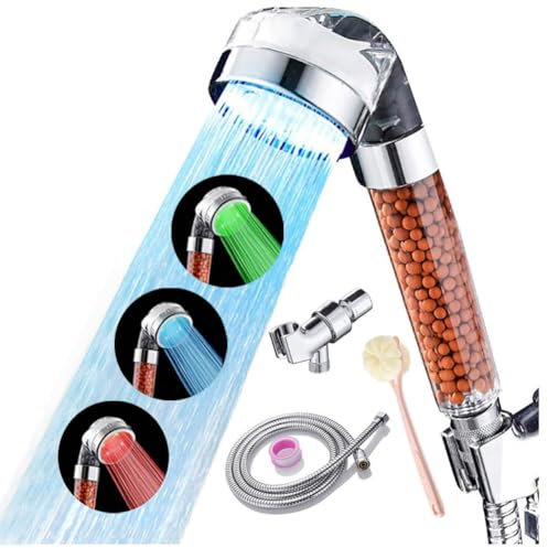 ypuxil Soffione Doccia, LED Soffione Doccia Grande, Doccia Soffione con Hose And Holder, 3 Temperatura dell'Acqua Controllata Soffione Doccia Anticalcare