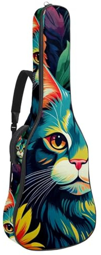 Schöne wasserdichte Tasche für Akustikgitarren, effiziente Aufbewahrung für 40/41/42 Zoll Gitarren, bunte Katze, mehrfarbig, 42.9x16.9x4.7 in, Gitarrentasche