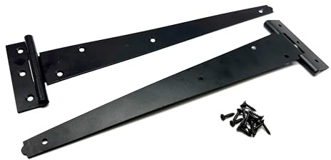2PK 300mm Black Tee Hinges with Fixings. 12 T-Hinges for Garden Gates, Sheds and Doors. Japanned Corrosion and Weather Resistant External Hinge Pack of 2 with Screws.