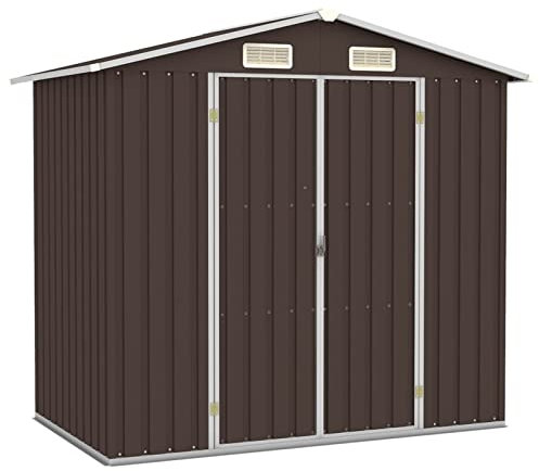 IKAYAA Gerätehaus Braun 205x129x183 cm Verzinkter Stahl, Gartenhäuschen, Gartengerätehaus, Garten Schuppen, Gerätehaus Garten, Gerätehäuser, Schuppen Garten
