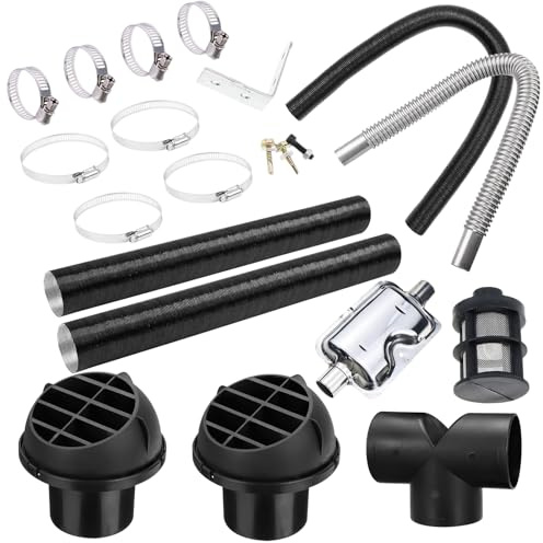 Standheizung Zubehör Kit, 75mm Entlüftungsschlauch, Auto Heizung Rohrleitung, Warmluftauslass, Auto Auspuff Schalldämpfer, Abgasschlauch Klemmen Set für Webasto Eberspacher Propex, Diesel Heizung