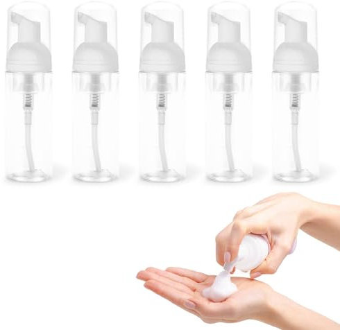 5 Botellas Transparentes de tamaño de Viaje, Botella con Bomba de Espuma de 60ml contenedor Recargable dispensador de jabón Mini Botella con Bomba de plástico espumoso para champú