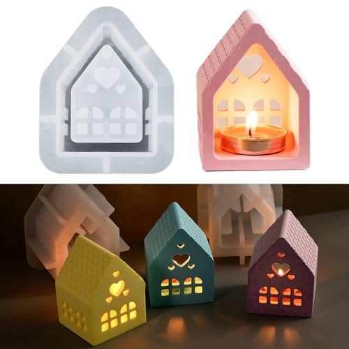Silikonformen Gießformen Häuser, 3D Silikonform Haus, Gießformen Silikon Weihnachten, Mini Haus Silikonformen, Gießform Weihnachten zum Gießen für Kerzenherstellung, Kerzenhalter, Seife, DIY Handwerk