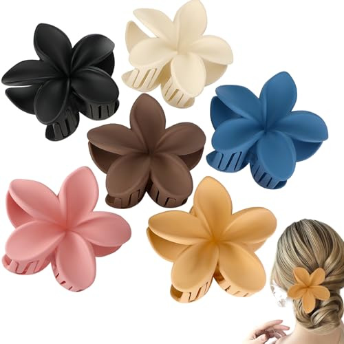 6 Stück Haarklammern Blumen,Rutschfest,Matt,Blütenblatt-Design | Haarspangen für Damen,Dickes bis Dünnes Haar,Modisch,Niedlich,Starker Halt,Haarschmuck Geschenk,6 Farben