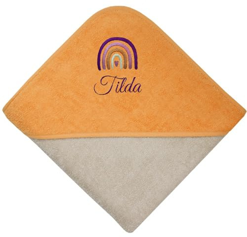 Wolimbo Kapuzenhandtuch personalisiert mit Namen und Motiv - Greige Camel - 100x100cm - für Baby und Kinder Babyhandtuch/Kinderhandtuch/Badetuch