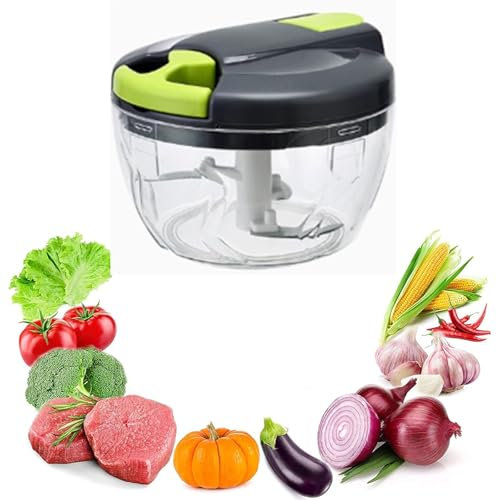 SPXTOM Picadora de Verduras Manual con procesador de Alimentos, picadora de ajo con Hilo Manual, Cortador de Cebolla, fácil de Limpiar, portátil, for Jengibre, Frutas, Hierbas, 500 ml(A)