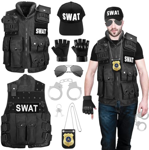GreenYeah Swat Kostymväst, herr, SWAT väst för vuxna, SWAT Police Security kostym, SWAT-kostym, väst för karneval, maskerad, maskeradkostym