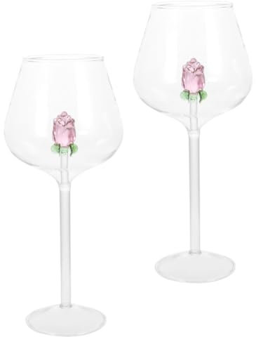Cabilock Copas De Vino Tinto De Cristal Rosa 650 Ml, Copa De Bar Elegante y Creativa, Set De 2 Unidades Para Fiestas, Bodas y Uso Doméstico