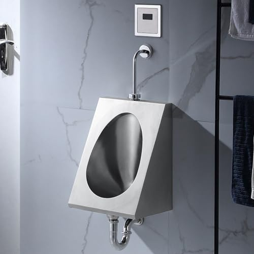 Urinoir Mural Automatique Intelligent, Urinoir Mural en Acier INOX, Urinoir à Chasse d'eau à Haute Efficacité pour Toilettes Publiques Commerciales, Intérieur(Silver A)