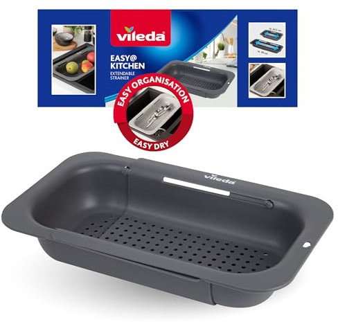Vileda Colador para fregadero extensible (34 – 48 cm) – Práctico colador – Ajustable para fregaderos de diferentes tamaños – colador de polipropileno, resistente y apto para alimentos