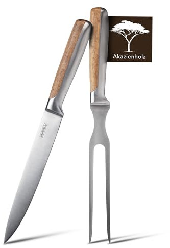 BAUMFELD 2-teiliges Tranchierbesteck Set – Fleischgabel und Fleischmesser (Silber, 2 teilig)