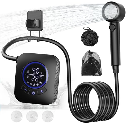 IGRL Portable Shower - 8000mAh Rechargeable Camping Shower Pump with Bath Sponge, 4 Spray Modes, IPX8 Waterproof, Ideal for Outdoor Camping, Travel, Car Washing, Pet Bathing, and Watering Plants