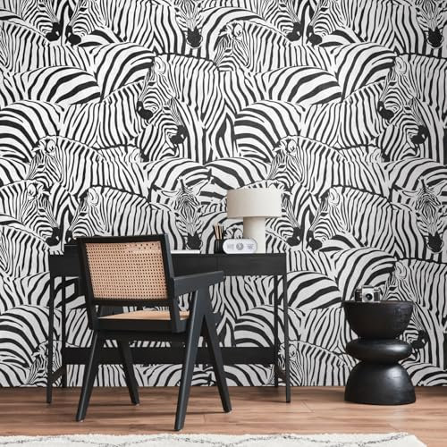 Profhome Papier peint motif zébre 398731-GU papier peint intissé (TNT) noir blanc papier peint panoramique 0,53 m x 8,80 m / 4,45 m2