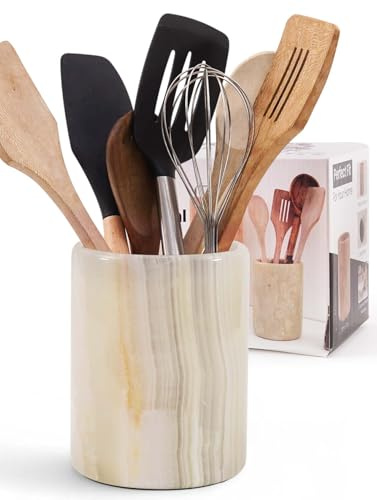 Portautensili in marmo, 16,5 cm, in onice bianco, per riporre il piano di lavoro, organizer per utensili moderno, cucchiaio e spatola per la decorazione della cucina