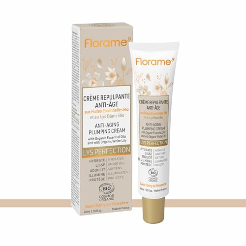 Florame Crème Repulpante Anti-Âge Lys Perfection 40 ml | Acide Hyaluronique & Spiruline, Premières Rides, Peaux Normales à Mixtes, Fabriquée en France