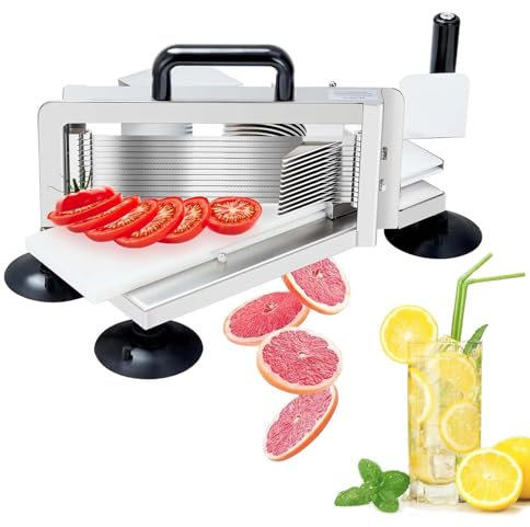 Manual Vegetable Fruit Slicer, Commercial Stainless Steel Tomato Food Cutter Slicing Machine with 2 Spare Blades, for Potato, Cucumber, Lemon - 4 Industrial Suction Cups,38(9.5mm)