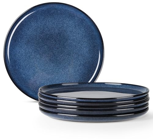 Onader Teller 6er set, 26,5 cm Speiseteller Steingut, Klassisch Kuchenteller Porzellan, Geschirr Essteller zum Servieren, Anti-Kratzer, Spülmaschinenfest & Mikrowellenfest – Galaktisch Blau