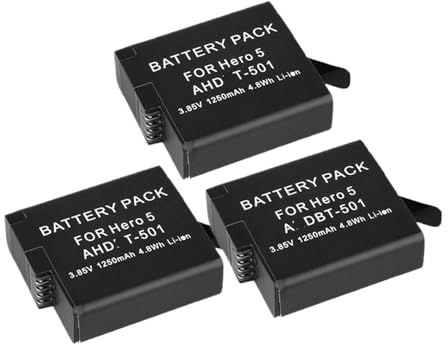 1250mAh Rechargeable Battery Black Battery - Compatible With AHDBT 501 - Compatible With GoPro Hero 5 Hero 6 Hero 7(3PCS)