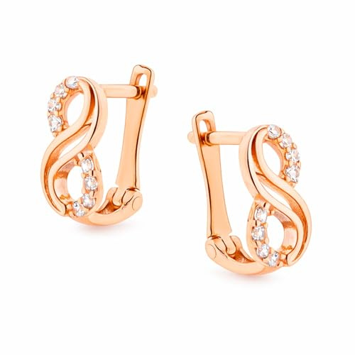 Golders Infinity Ohrringe aus 585 Rotgold mit Zirkonia, Ohrhänger Gold, Goldschmuck