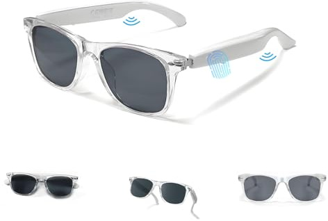 LONGLU Smart Glasses - Traduzione AI in tempo reale tramite app, Bluetooth 5.4 chiamate/musica, controllo touch leggero, luce blu e protezione UV (telaio trasparente - lente grigia)