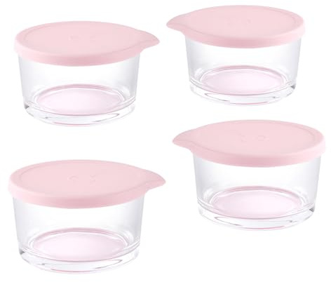 Recipiente de cristal genérico de 4 piezas con tapa para almacenar comida, tazón pequeño portátil pequeño para condimentos, aperitivos, especias, organizador de cocina (rosa)