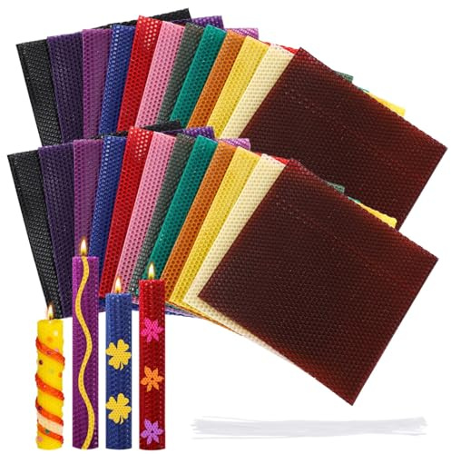 24 Pcs Beeswax Sheets, DIY Candle Making Kit, 7.9x7.9 Colorful Beeswax Candle Sheets, Includes 24 Wicks, Candle Rolling Kit for Candle Making, Crafts, Family Activities