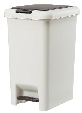 Cubo para Baño,15L Cubo Basura Baño con Tapa a Presión,Asa y Pedal,Blanco | Papelera Baño para Cocina,Baño,Sala de Estar,Oficina,Lugar Estrecho