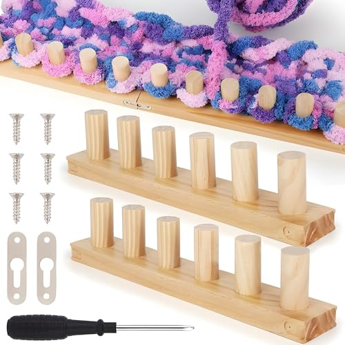 2Pcs Chunky Blanket Loom, 25.98 Inch Wooden Knitting Loom for Chunky Yarn, Hand Knitting Board with 1 Screwdriver & Assembly Tools, Wooden Crochet Frame for Beginners Blankets Throws Afghans