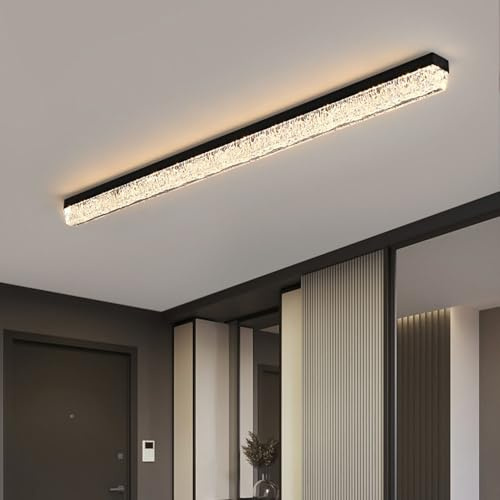 LED Wohnzimmer Deckenleuchte Innen Modern Schwarz Deckenlampe Dimmbar Mit Fernbedienung Acryl Spiegelleuchte Lange Lichtleiste Deckenbeleuchtung Badlampe für Korridor Büro Schlafzimmer (Black,120cm)