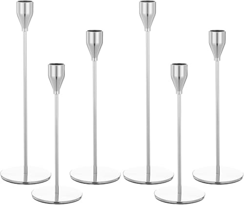 Set mit 6 silbernen Kerzenhaltern, französische Kerzenhalter für Spitzkerzen, Kerzenhalter passend für 3/4 Zoll Dicke Kerzen, Kerzenhalter für Hochzeit, Party, Heim, Abendessen bei Kerzenschein