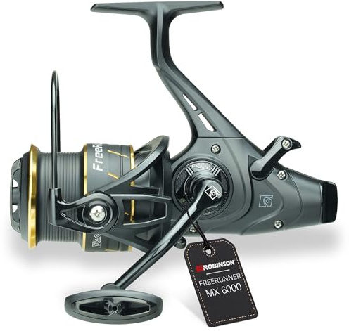 Robinson Angelrolle mit Freilauf | 6 Kugellager, 10kg Bremse, CNC-Kurbel | Präzise Freilauffunktion · Verstärktes Getriebe & Rohrbügel · CNC-Alu-Kurbel · 5+1 Kugellager · Übersetzung 5,2:1 · 325 g