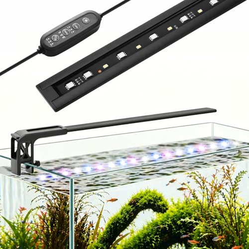 PYPABL Éclairage Led Fin 28cm pour Aquarium, Spectre Complet avec Modes Jour/Nuit/24/7 et Minuterie, 10 Niveaux de Luminosité, Rampe Ajustable Pour Aquariums Plantés et Poissons d’Eau Douce