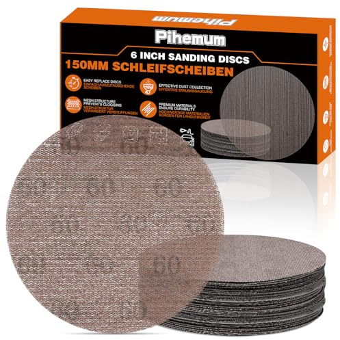 pihemum 50 Pezzi Dischi Abrasivi 150mm Rete Grana 60 Carta Vetrata per Levigatrice Orbitale