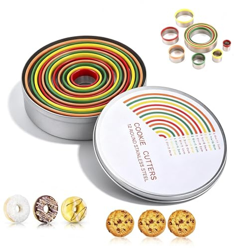 12 Pcs Round Cookie Cutter Set, Pastry Cutters for Baking | Cookie Cutter Set, Stainless Steel Pastry Cutters, Circle Biscuit Cutters for Pastry Donut Fondant Baking DIY Cake