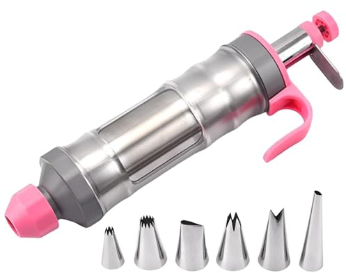 Dessert Decorating Syringe Set, Stainless Steel Pastry Decorator with 6 Nozzles, Frosting Piping Kit for Cookies and Cake Decorating, Manual Pastry Tool for Baking Enthusiasts