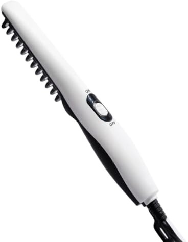 Lisseur à Barbe Électrique Portable, Peigne Droit Coiffure Blanc | Cheveux et Barbe, Usage Salon, Réglages de Température, Technologie Ionique avec Capot Protecteur