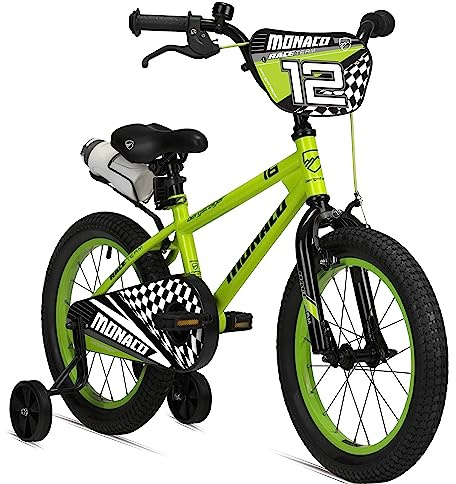 Bergsteiger Monaco 12 Zoll Kinderfahrrad BMX Rücktrittbremse | Mit V-Bremse, Stützrädern, A-Headvorbau, Trinkflasche und Doppelwandfelgen, ideal ab 100 cm für erste Fahrten mit Klingel.