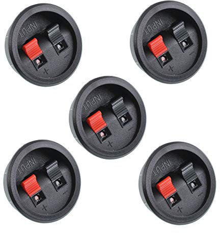 Oiyagai 5 Pezzi Connettori Terminali Tondi per Altoparlanti, Coppette da Pannello per Casse Acustiche Hi-Fi, a Molla, Colore Nero