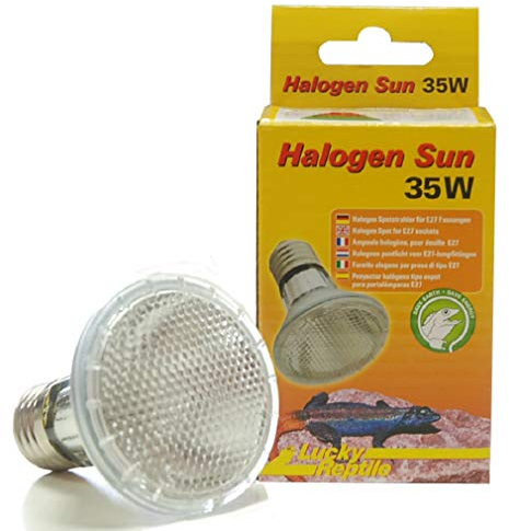 Lucky Reptile Halogen Sun – 35 W värmestrålkastare för E27-uttag – halogenstrålkastare för reptiler – terrariumlampa med dagsljusspektrum – dimbar värmelampa
