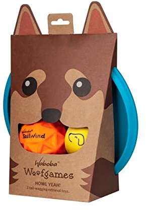 Waboba Woofpack set med hundleksaker för husdjur – interaktiv tristesslindring leksakspaket med flygande gummi och hundbollar, kast- och hämta leksaker för valpar och hundar – multipack med 3 leksaker