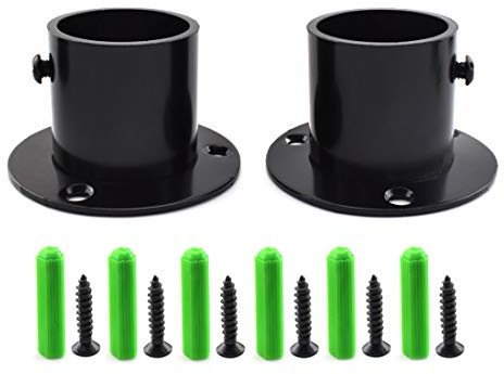SDTC Tech 1-1/4 Inch Flange Rod Holder Cylinder Type Stainless Steel Shower Pole End Supports Bracket Closet Rod Socket with Fixing Screws for Bathroom Wardrobe Laundry Rooms, Matte Black - 2 Pack