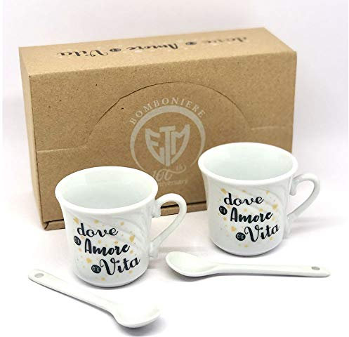 Publilancio srl Fantasia Set Regalo da 2 Tazze Tazzine da caffè in Porcellana BOMBONIERA