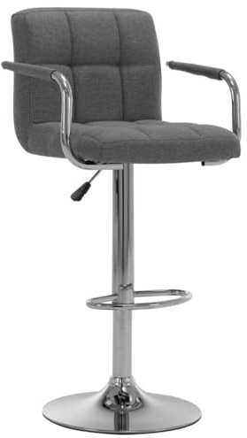 vidaXL Sgabello da Bar Elegante Imbottito con Braccioli Sedia Alta Salotto Angolo Cucina Telaio in Acciaio Cromato Grigio Chiaro in Tessuto