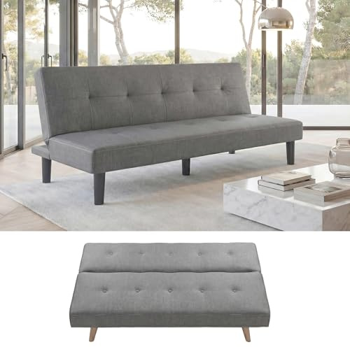 Mendler 3er-Sofa HWC-G11, Couch Schlafsofa Gästebett Bettsofa Klappsofa, Schlaffunktion 195cm - Stoff/Textil, grau
