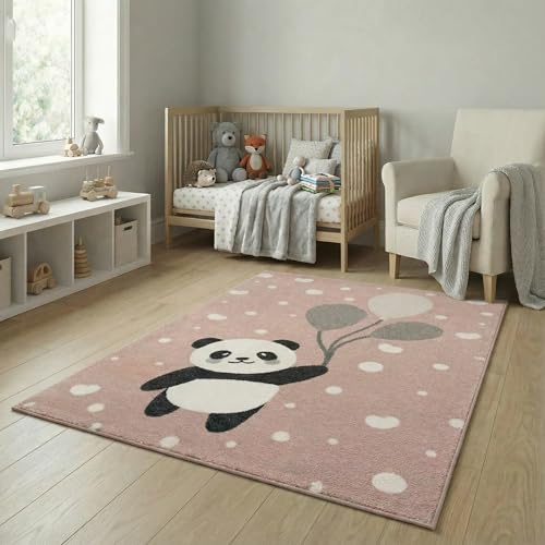 Jimri Teppich Kinderzimmer - Teppiche für Kinderzimmer, Kinderteppich, Kinderteppich Mädchen, Bär, Panda, (Hellrosa, Größe: 80x150 cm)