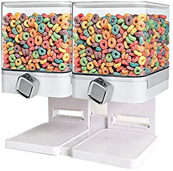 TopHomer Dispensador de cereales doble blanco y negro, recipiente de almacenamiento de alimentos secos, mantiene cereales, granola, avena, nueces, arroz, dulces, limpieza en seco, crujiente y fresco