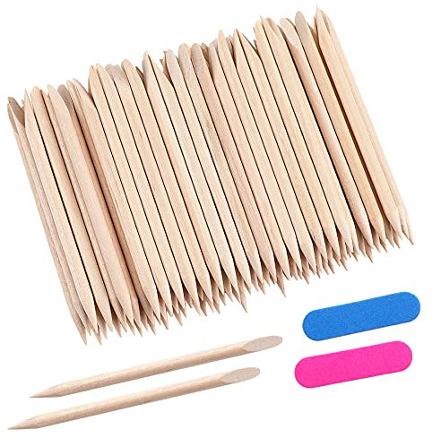 JUNEBRUSHS 100 Stück Orange Holzstäbchen Doppelseitige Rosenholzstäbchen Maniküre Multifunktionale Nagelhautschieber für Maniküre Kunst Pediküre Nagelhautpflege